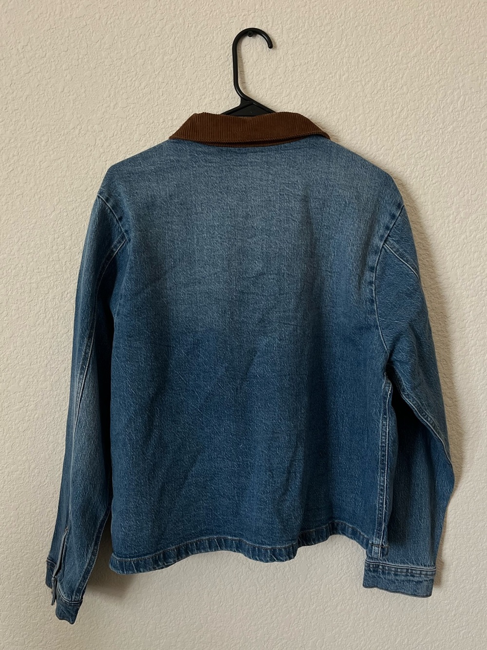 Denim Jacket with Brown Corduroy Collar - Women's Blue Jean Coat - Picture 3 of 3